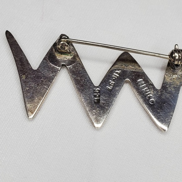 Vintage Sterling Silver Signed Stamped 925 Mexico ZigZag Lightning Brooch Brooch - Picture 8 of 9